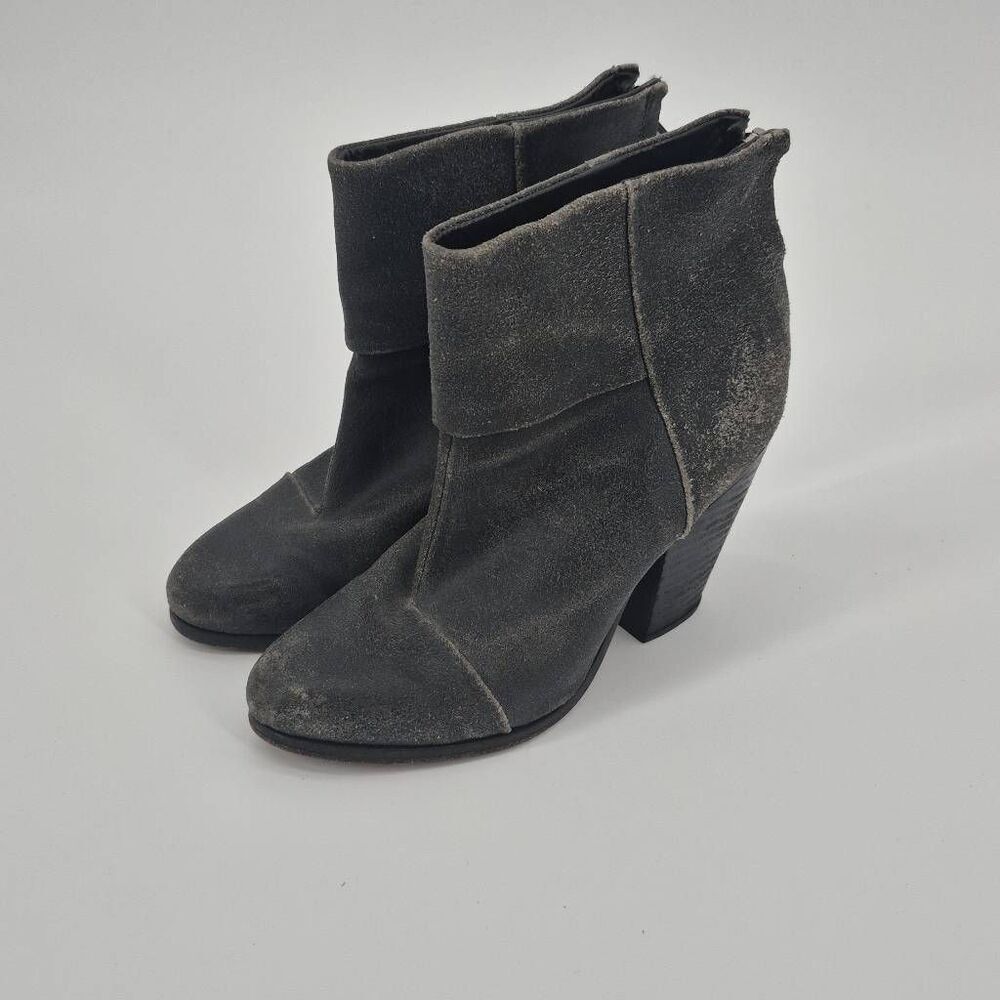RAG & BONE Newbury Distressed Dark Gray Leather Ankle Boots Size 7